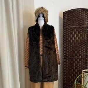 Donna Salyers Fabulous Furs Chocolate Brown Faux Fur Vest Women's Size Small